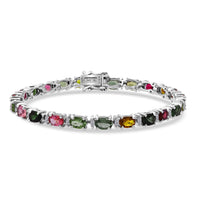 D'Joy Premium Multi-Tourmaline, Moissanite Bracelet in Rhodium Over Sterling Silver (6.50 In) 10.50 ctw
