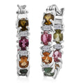 D'Joy Premium Multi Tourmaline and Moissanite 2.90 ctw Garden of Lights Earrings in Rhodium Over Sterling Silver - Sticky add to cart bar
