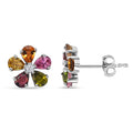 D'Joy Premium Multi-Tourmaline and White Zircon 1.60 ctw Colorburst Flower Stud Earrings in Rhodium Over Sterling Silver - Sticky add to cart bar