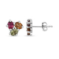 D'Joy Premium Multi-Tourmaline 1.00 ctw Stud Earrings in Rhodium Over Sterling Silver (Size 9.0) - Sticky add to cart bar