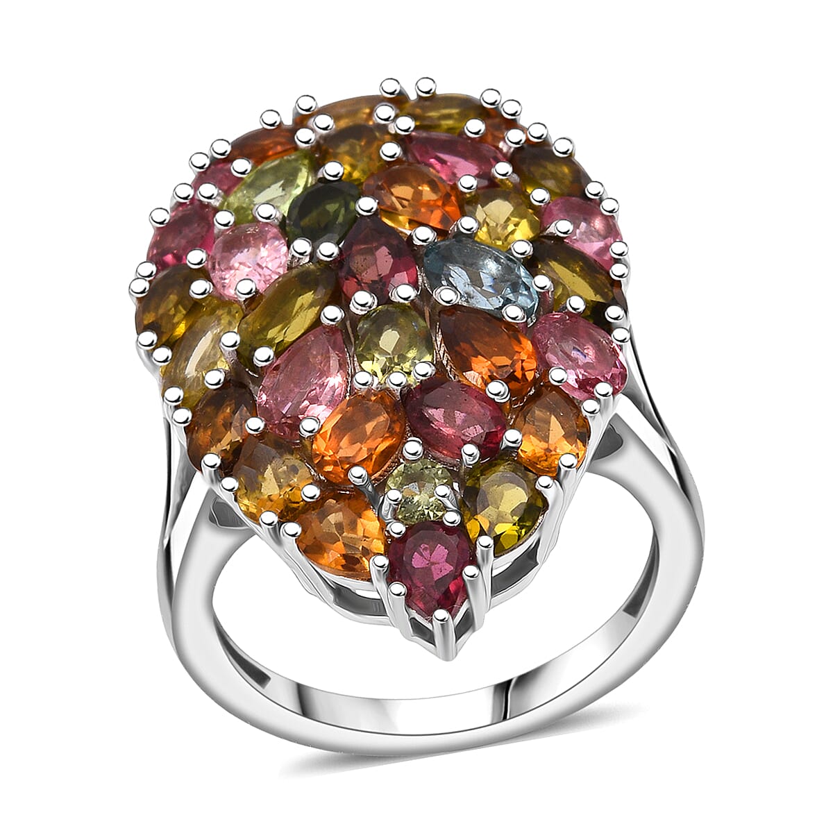 D'Joy Premium Multi-Tourmaline Ring in Rhodium Over Sterling Silver (Size 10.0) 5.75 ctw