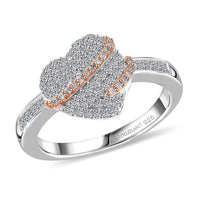 Luxuriant Lab Grown Diamond (G-H, SI) Love Ribbon Matrix Ring in 18K Vermeil RG and Rhodium Over Sterling Silver (Size 10.0) 0.50 ctw