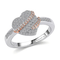 Luxuriant Lab Grown Diamond (G-H, SI) Love Ribbon Matrix Ring in 18K Vermeil RG and Rhodium Over Sterling Silver (Size 10.0) 0.50 ctw