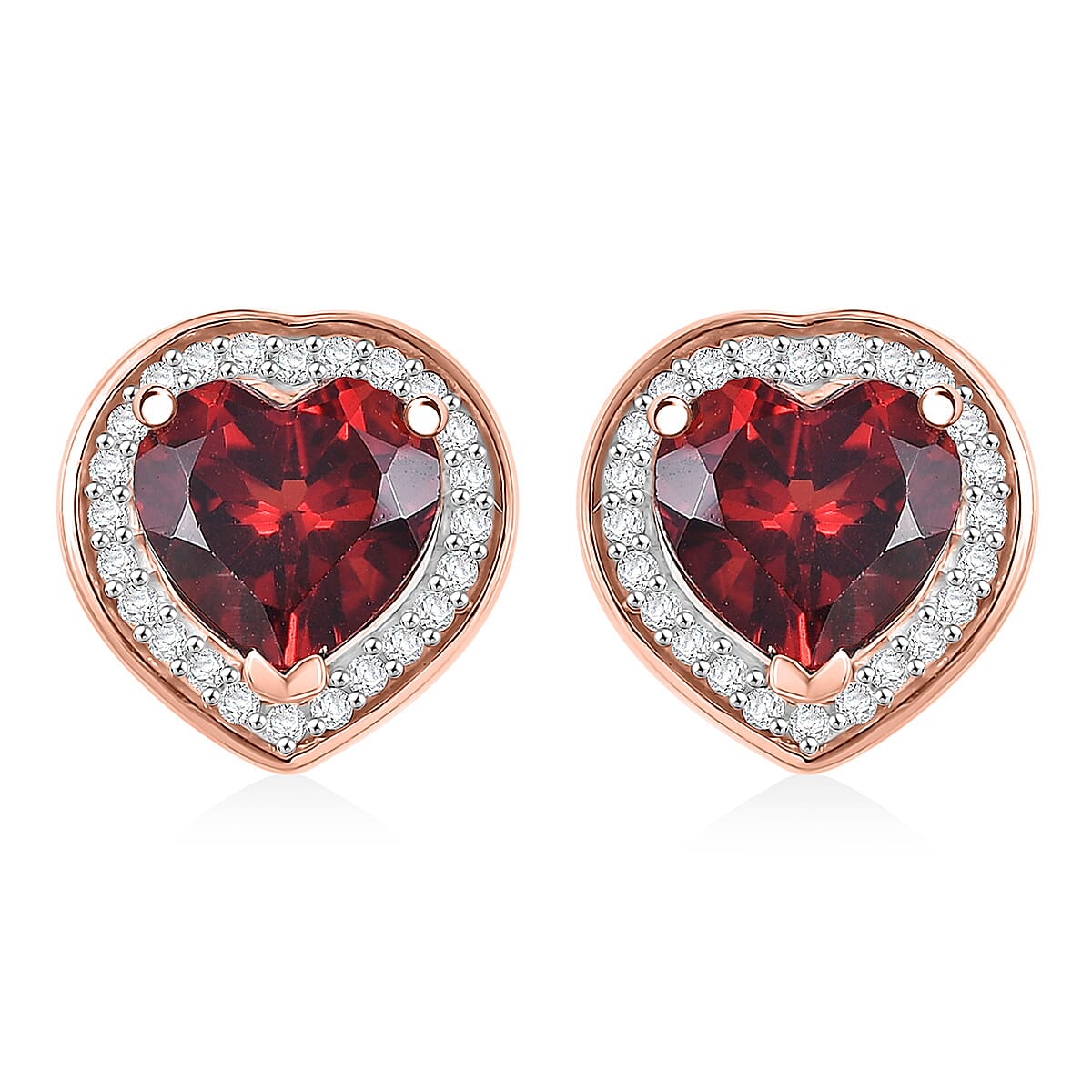 D'Joy Mozambique Garnet and Moissanite 3.00 ctw Heartfire Glow Earrings in 18K Vermeil Rose Gold Over Sterling Silver