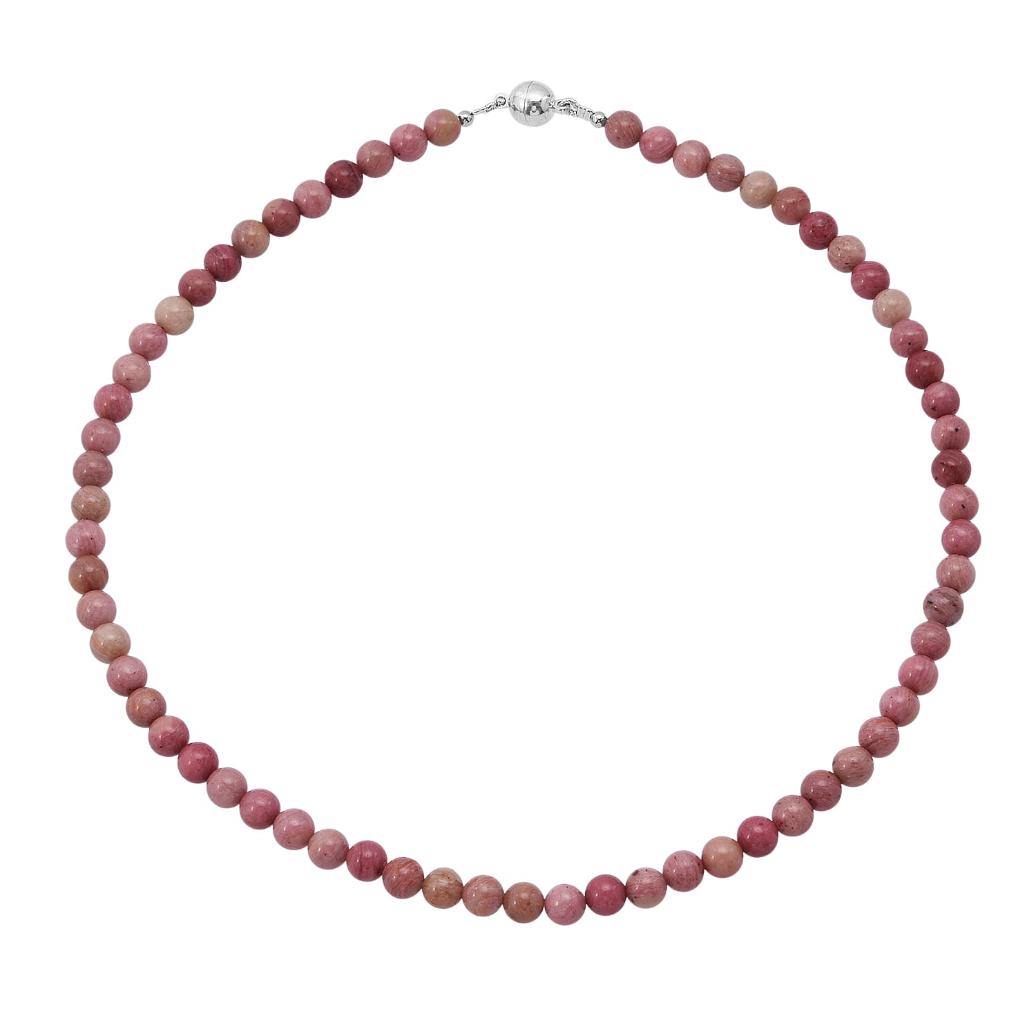 Rhodonite Beaded Necklace with Magnetic Lock in Rhodium Over Copper 150.00 ctw (18 Inches)