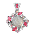 Sajen Silver Pink Pearl Dyed Window Drusy Quartz, Multi Gemstone Pendant without Chain in Rhodium Over Sterling Silver 16.40 ctw - Sticky add to cart bar