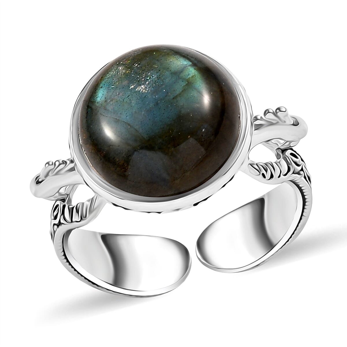 Sajen Silver Malagasy Labradorite Ring in Rhodium Over Sterling Silver (Size 10.0) 5.50 ctw