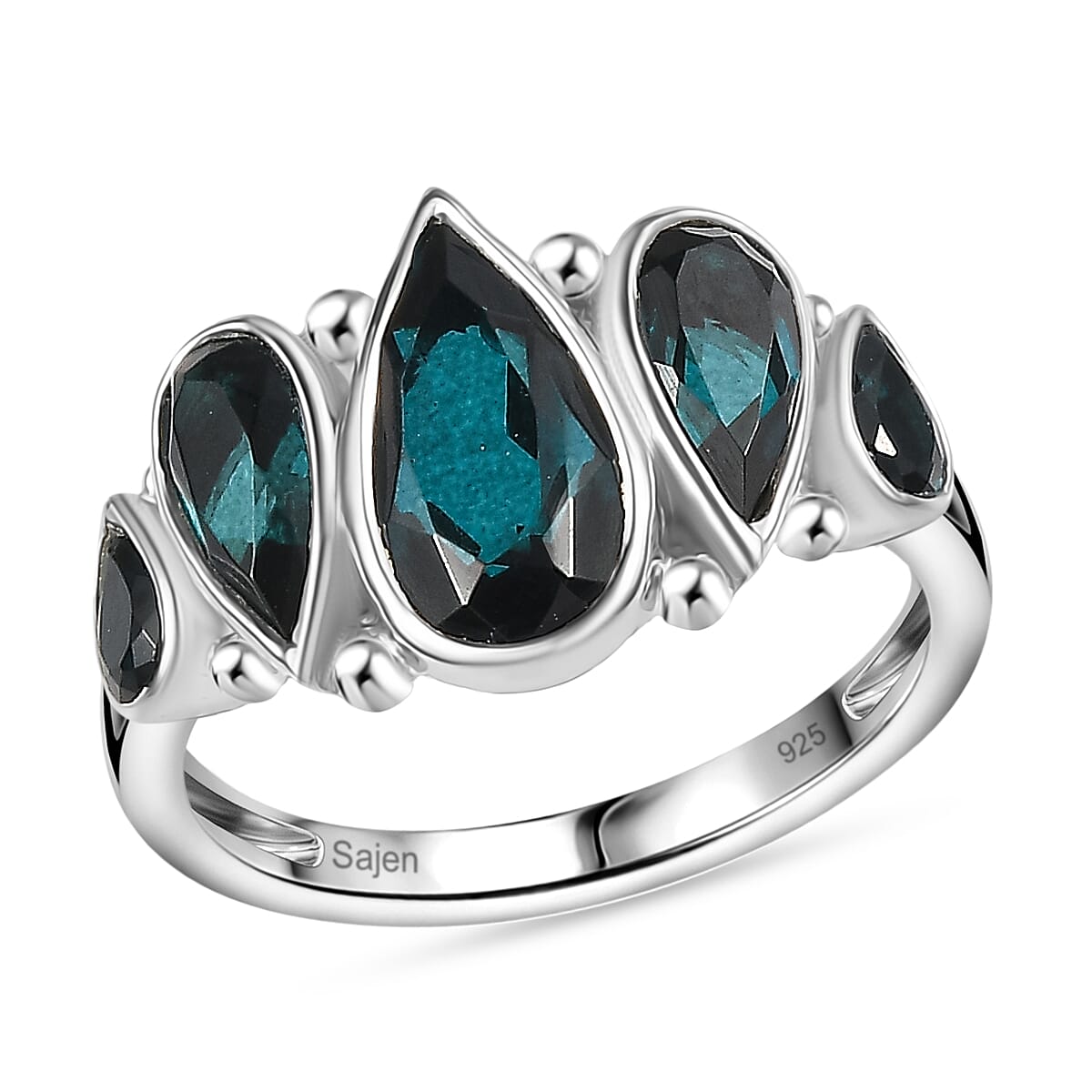 Sajen Silver Doublet Indigo Tourmaline Celestial Quartz Ring in Rhodium Over Sterling Silver (Size 10.0) 5.50 ctw