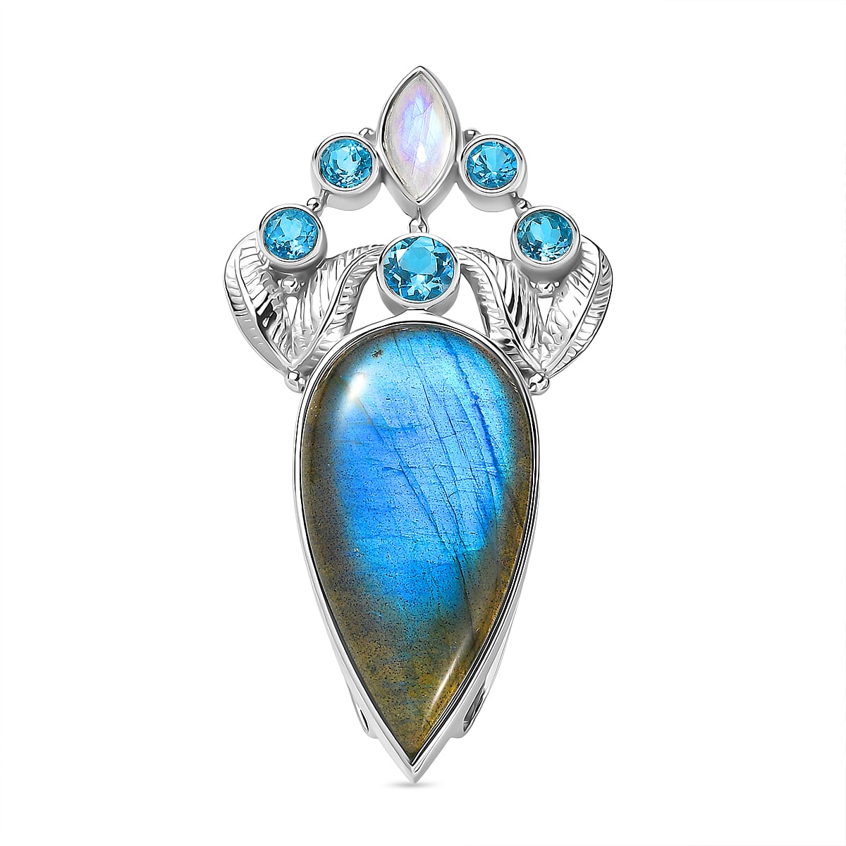 Sajen Silver Malagasy Labradorite, Multi Gemstone Pendant without Chain in Rhodium Over Sterling Silver 28.10 ctw