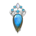 Sajen Silver Malagasy Labradorite, Multi Gemstone Pendant without Chain in Rhodium Over Sterling Silver 28.10 ctw - Sticky add to cart bar