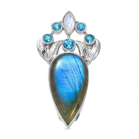 Sajen Silver Malagasy Labradorite, Multi Gemstone Pendant without Chain in Rhodium Over Sterling Silver 28.10 ctw