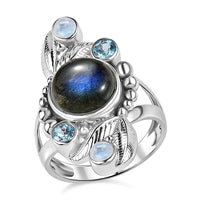 Sajen Silver Malagasy Labradorite, Multi Gemstone Ring in Rhodium Over Sterling Silver (Size 10.0) 5.10 ctw