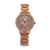 Genoa White Glass Japanese Movement Butterfly Enamel Watch in Rosetone