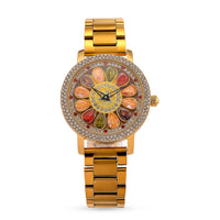 Genoa Multi Color Glass Japanese Movement Watch in Goldtone