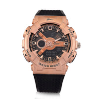 Genoa Japanese and Electronic Movement Multifunctional LED Watch in Goldtone with Black Strap