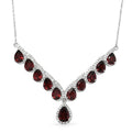 D'Joy Mozambique Garnet and Moissanite 16.10 ctw Flame Cascade Necklace in Rhodium Over Sterling Silver 18-20 Inches - Sticky add to cart bar