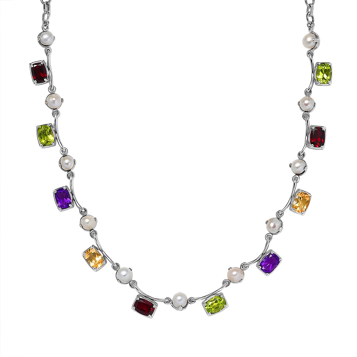 GP Royal Art Deco Collection Multi Gemstone 9.40 ctw Necklace in Rhodium Over Sterling Silver 18-20 Inches