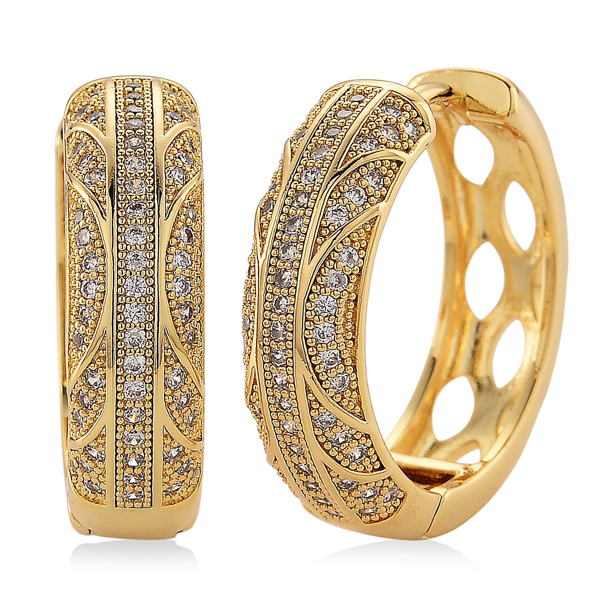 Simulated Diamond Hoop Earrings in Goldtone