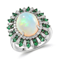 D'Joy Premium Ethiopian Welo Opal, Multi Gemstone Ring in Rhodium Over Sterling Silver (Size 10.0) 4.85 ctw