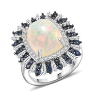 D'Joy Premium Ethiopian Welo Opal, Multi Gemstone Ring in Rhodium Over Sterling Silver (Size 10.0) 4.85 ctw