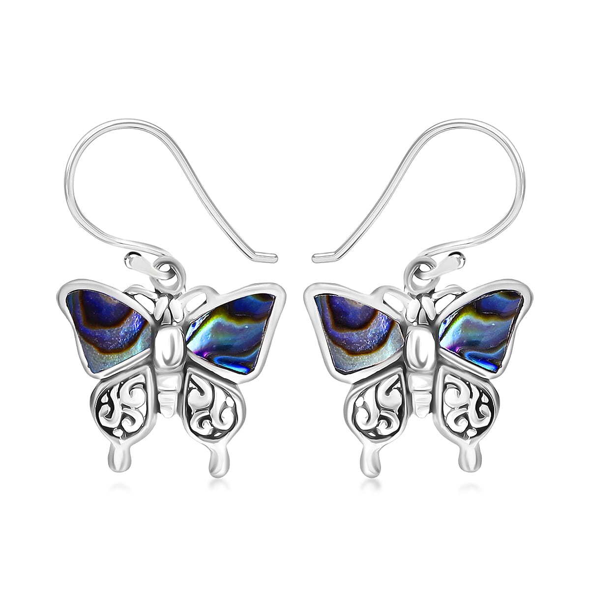 Bali Legacy Abalone Shell Double Side Butterfly Earrings in Sterling Silver