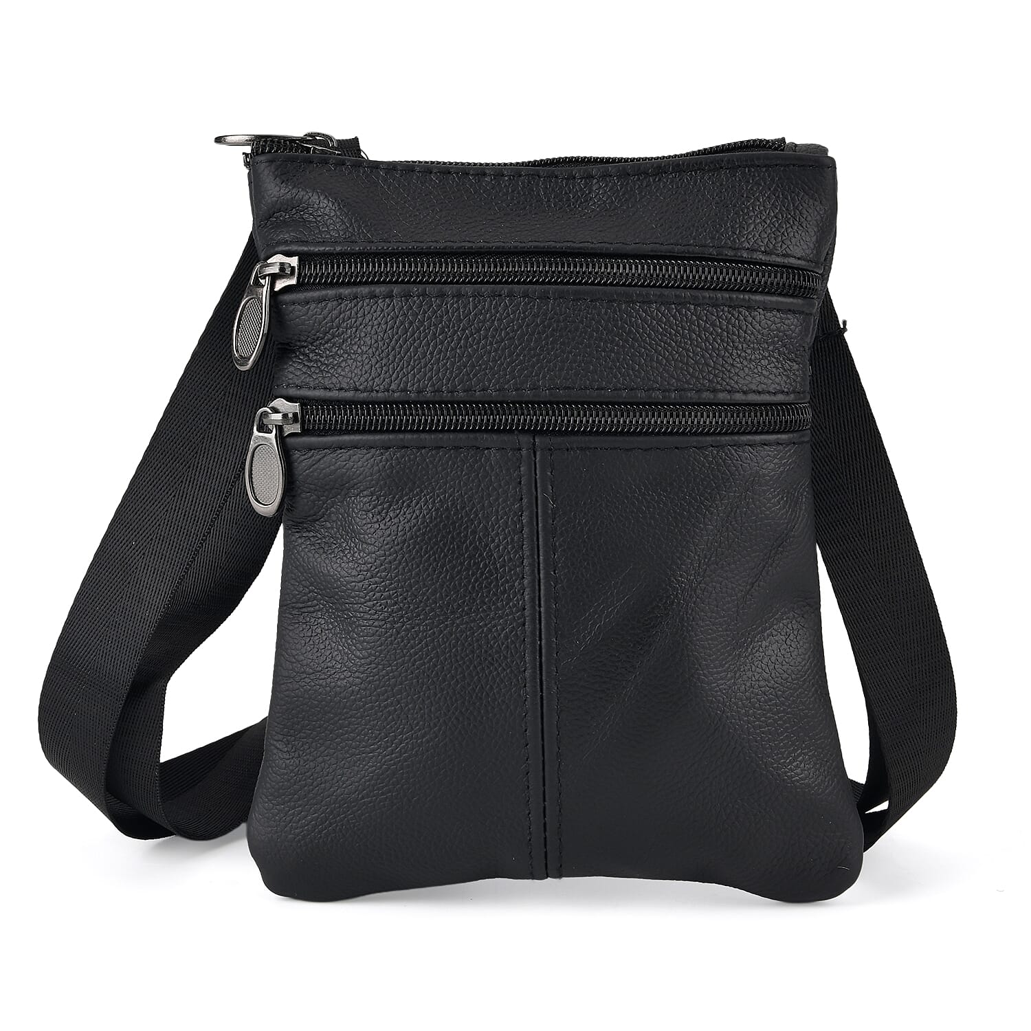 La Marey Black Cowhide Leather Crossbody Bag (7.87"x6.30"x0.39")