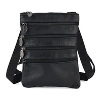 La Marey Black 4 Zippers Cowhide Leather Bag (8.9"x6.9"x0.4") with Long Strap
