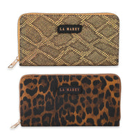 La Marey Black Faux Leather Leopard and Silver Crocodile Print Set of 2 Wallet (7.48"x3.94"x0.98")