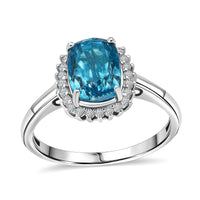 Luxoro 10K White Gold AAAA Cambodian Blue Zircon, Diamond (I2)(0.20 cts) Aura Ring (Size 9.0) 5.10 ctw