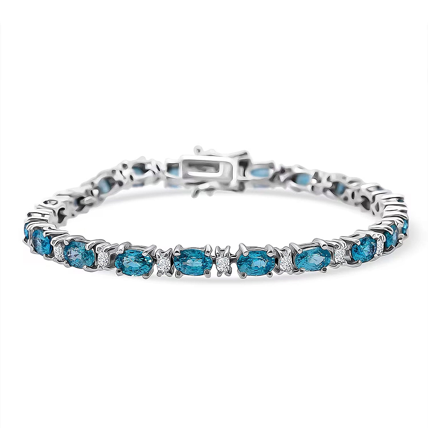 D'Joy Premium Cambodian Blue Zircon, Moissanite Bracelet in Rhodium Over Sterling Silver (6.50 In) 19.10 ctw
