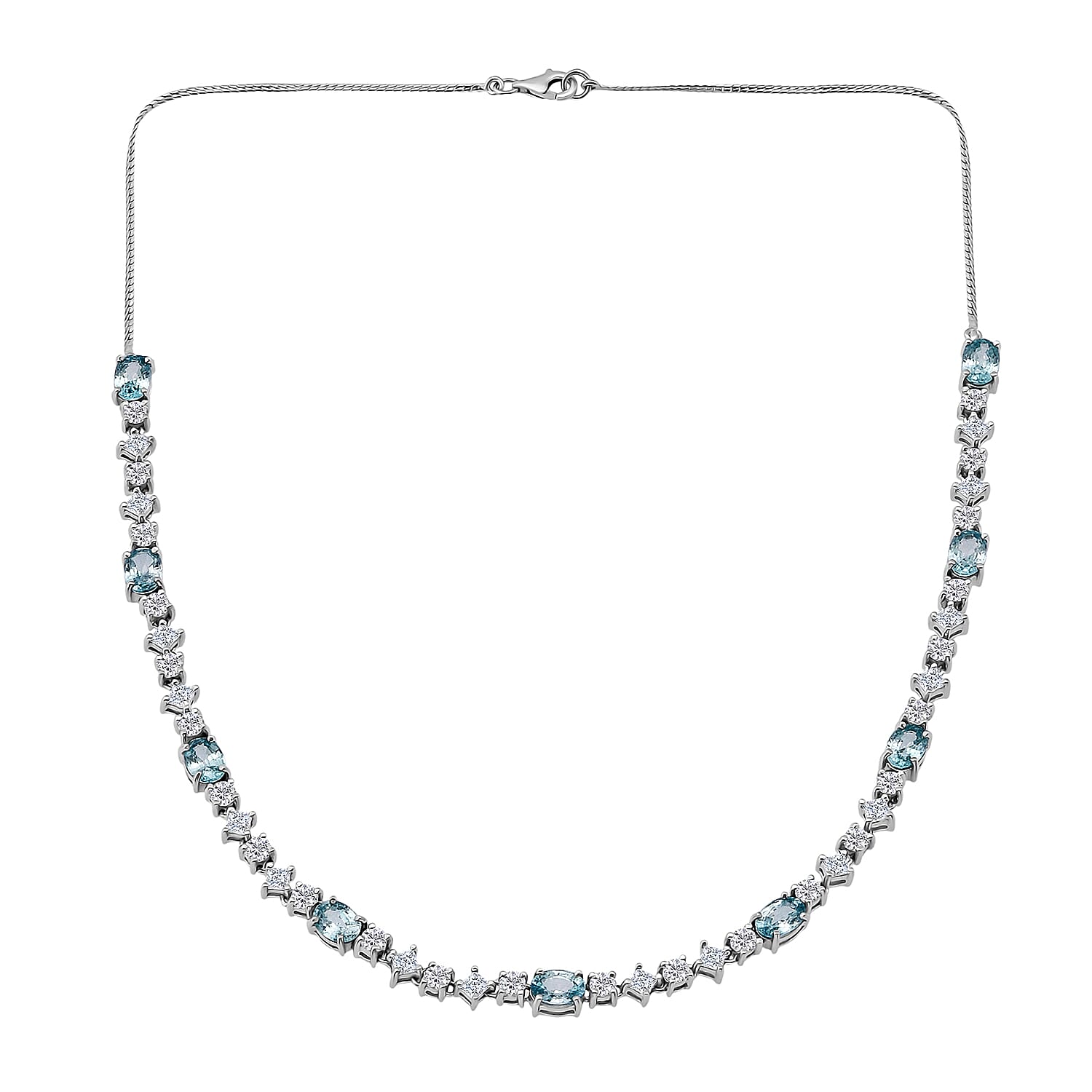 D'Joy Cambodian Blue Zircon, Moissanite Necklace in Rhodium Over Sterling Silver 17.40 ctw  (18 Inches)