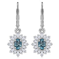 D'Joy Premium Cambodian Blue Zircon and Moissanite 2.60 ctw Azure Flare Earrings in Rhodium Over Sterling Silver - Sticky add to cart bar