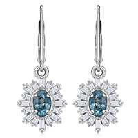D'Joy Premium Cambodian Blue Zircon and Moissanite 2.60 ctw Azure Flare Earrings in Rhodium Over Sterling Silver