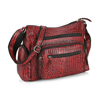 La Marey Red Croco Genuine Leather Multi Pocket Sling Crossbody Bag with Front Pocket