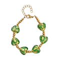Green Murano Style Heart Bracelet in ION Plated YG Stainless Steel (7.00-8.5In) - Sticky add to cart bar