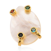 White Keshi Pearl, Simulated Multi Color Diamond Ring in Goldtone (Adjustable)