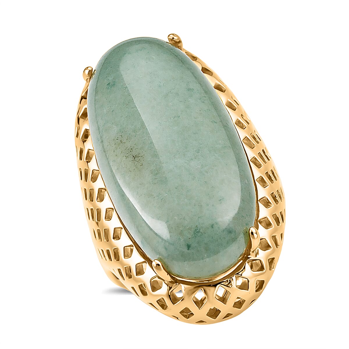 Green Aventurine Ring in Goldtone (Adjustable) 35.00 ctw
