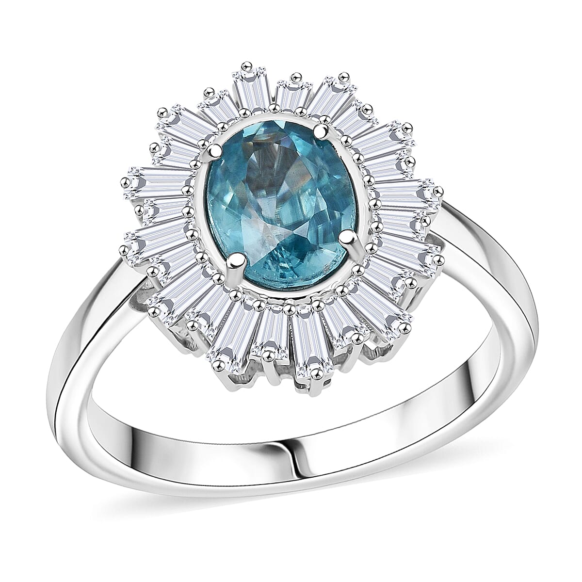 D'Joy Premium Blue Zircon, Moissanite Ring in Rhodium Over Sterling Silver (Size 10.0) 2.70 ctw
