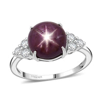D'Joy Premium Indian Star Ruby, Moissanite Ring in Rhodium Over Sterling Silver (Size 10.0) 7.25 ctw