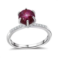D'Joy Premium Indian Star Ruby, White Zircon Ring in Rhodium Over Sterling Silver (Size 10.0) 4.10 ctw