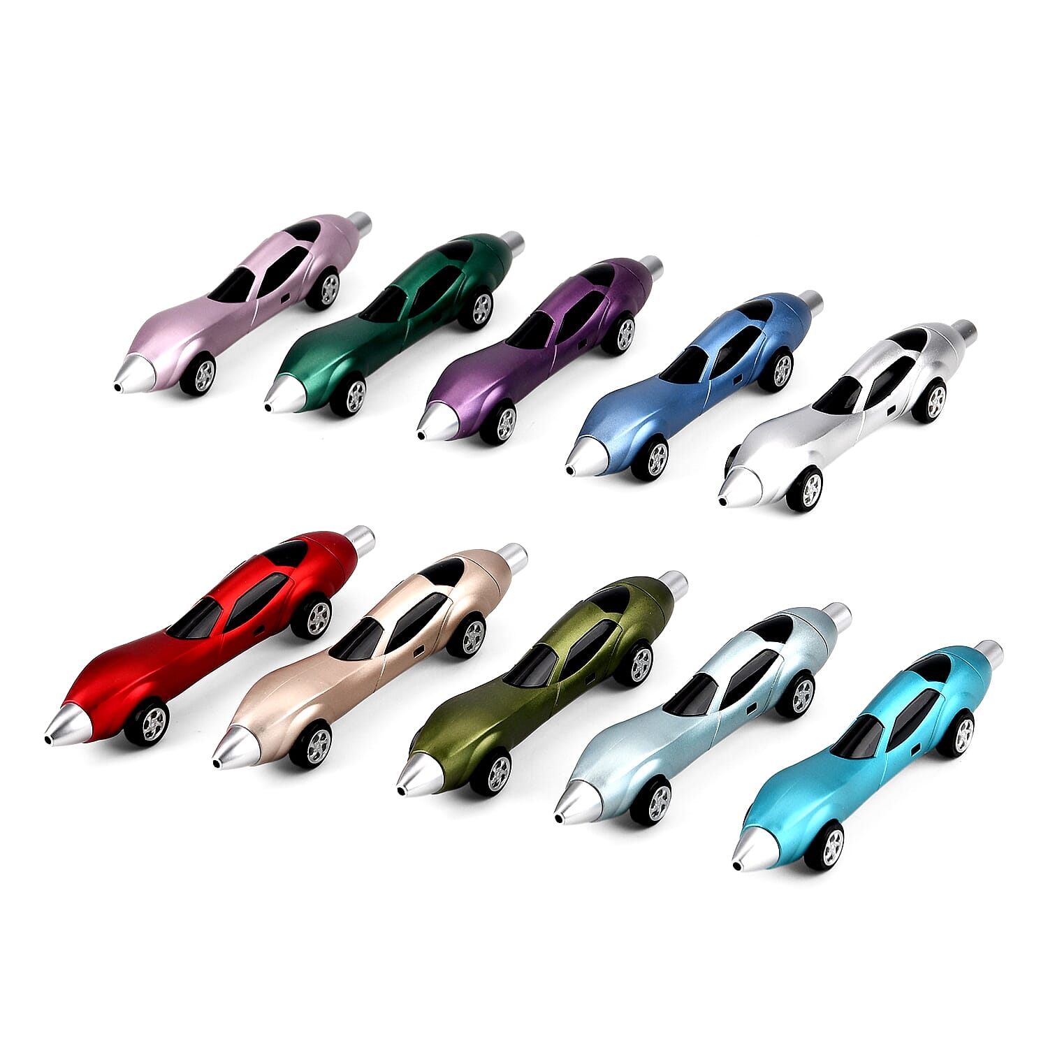 Set of 10, Black and Silver Car Shape Ballpoint Pen