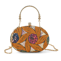 La Marey Orange Faux Leather Oval Sequin Phone Bag with Shoulder Strap