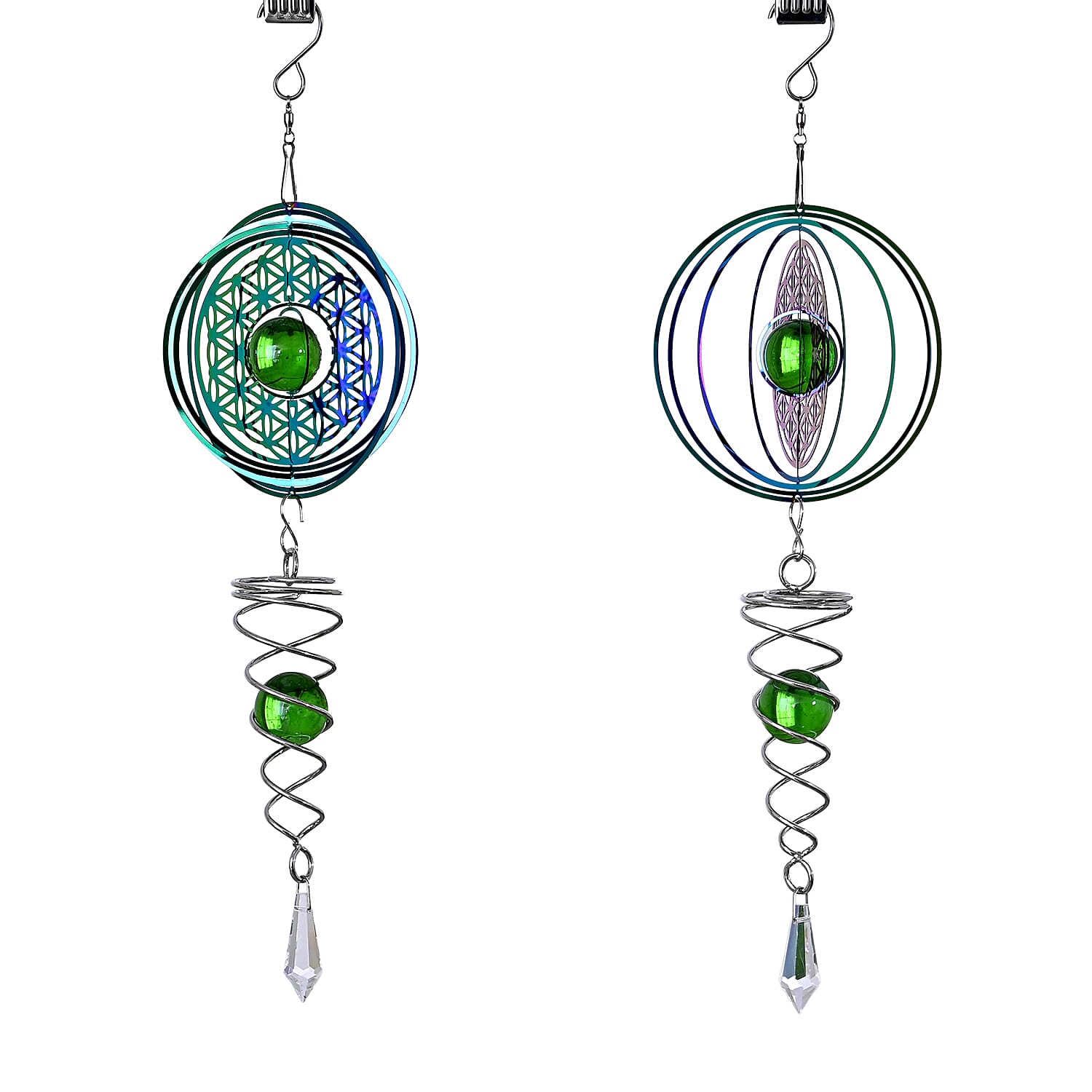 Livmore Set of 2 Stainless Steel Multi Color Celestial Orbit Magic Wind Spinner Set