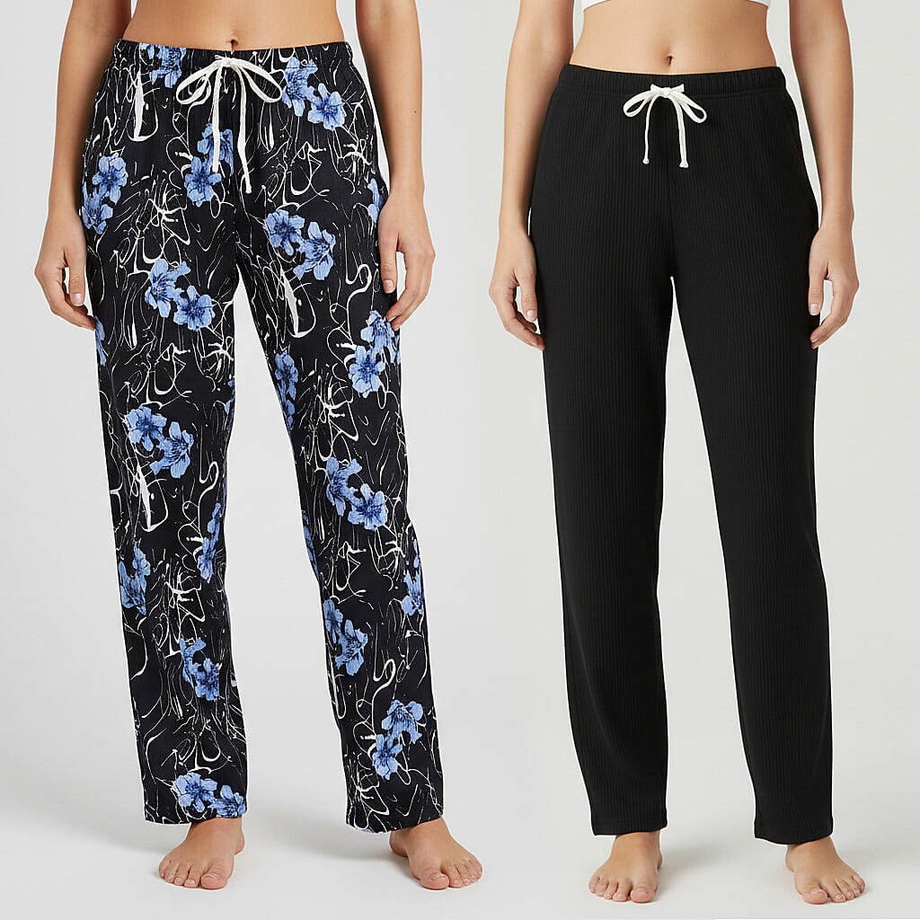 La Marey Black and Floral Print Pajama Pant - One Size Fits Most