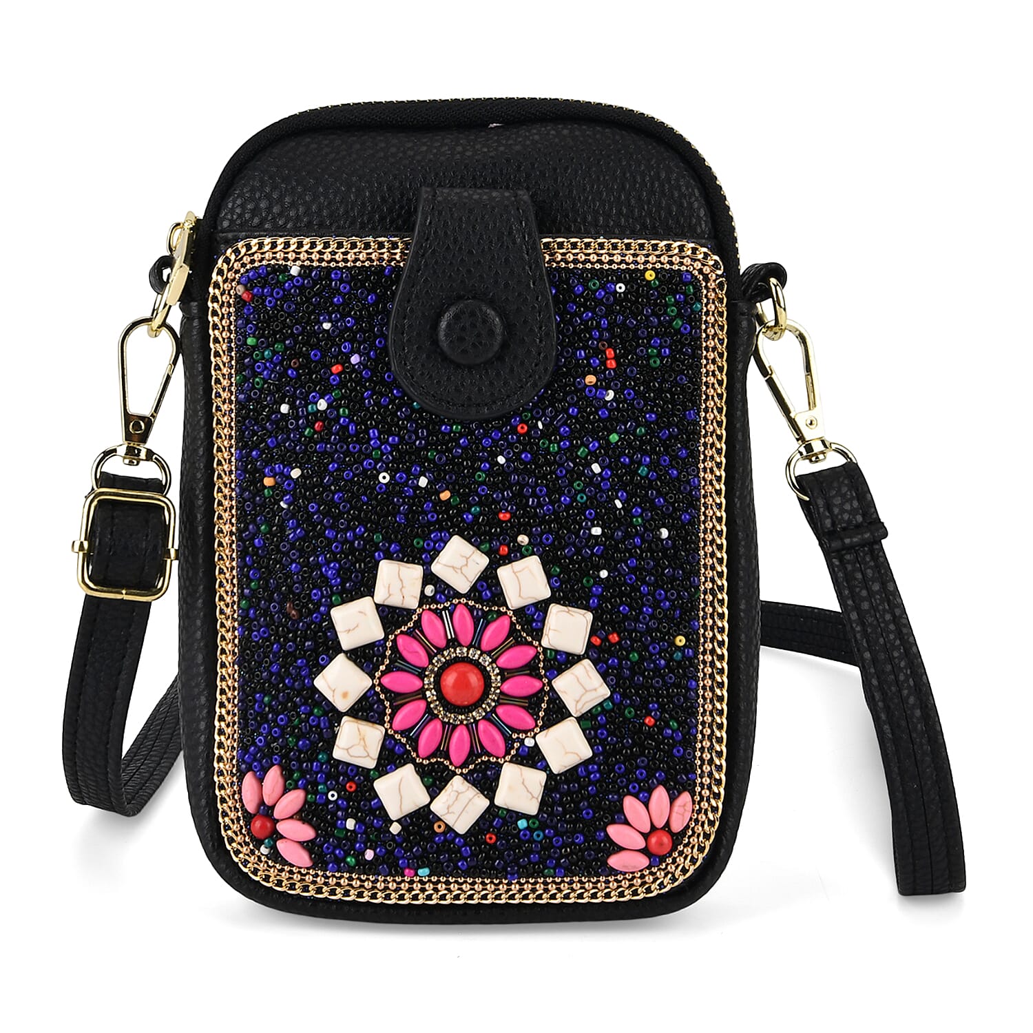 La Marey Golden Faux Leather Turquoise Crossbody Phone Bag (5.12"x7.68"x0.98")