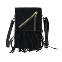 La Marey Black Faux Leather Tassel Crossbody Bag (7.9"x0.59"x5.1") with 2 Shoulder Strap