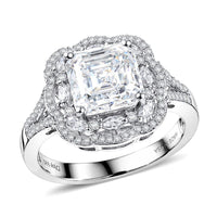 D'Joy Moissanite (Oct 8x8mm) Ring in Rhodium Over Sterling Silver (Size 10.0) 3.30 ctw
