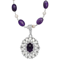 D'Joy Indian Artisan Crafted Premium African Amethyst and Multi Gemstone 13.40 ctw Necklace in Rhodium Over Sterling Silver 18 Inches