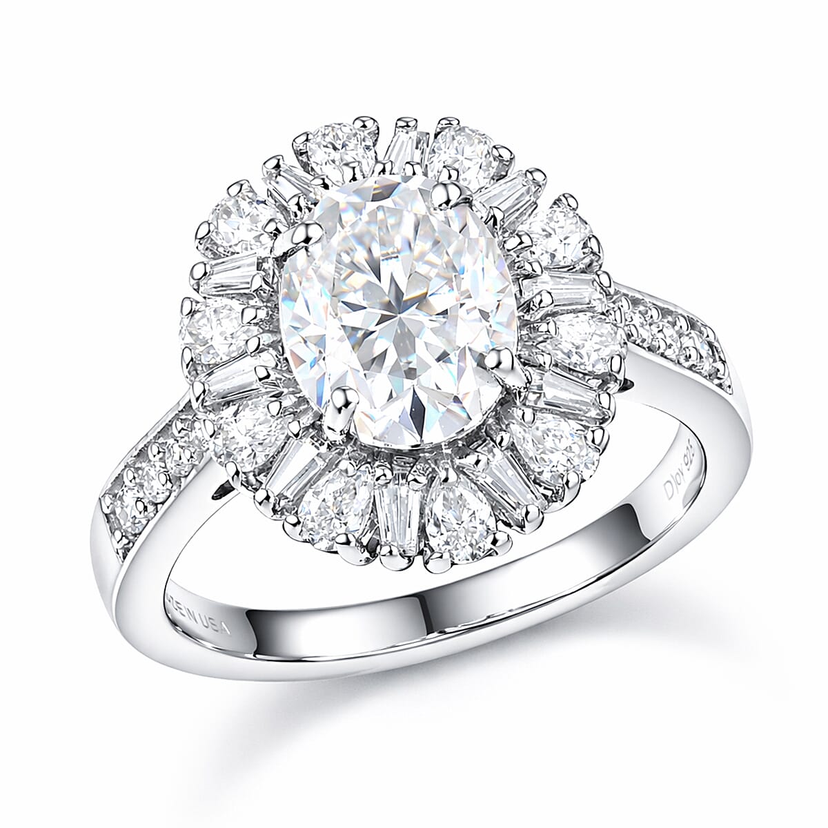 D'Joy Moissanite (Ovl 9x7mm) Ring in Rhodium Over Sterling Silver (Size 10.0) 2.90 ctw