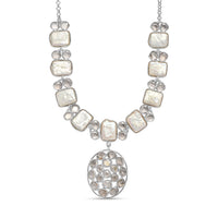 D'Joy Indian Artisan Crafted Polki Moissanite and Freshwater Pearl 9.00 ctw Necklace in Rhodium Over Sterling Silver 18 Inches